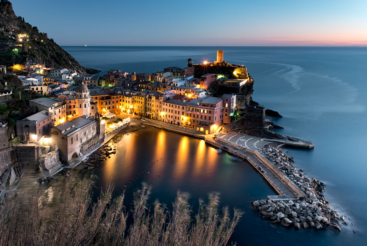 No. 17: Look down to the lovely little town of Vernazza at dusk during off season - Vernazza, Cinque Terre, Italy, 2013