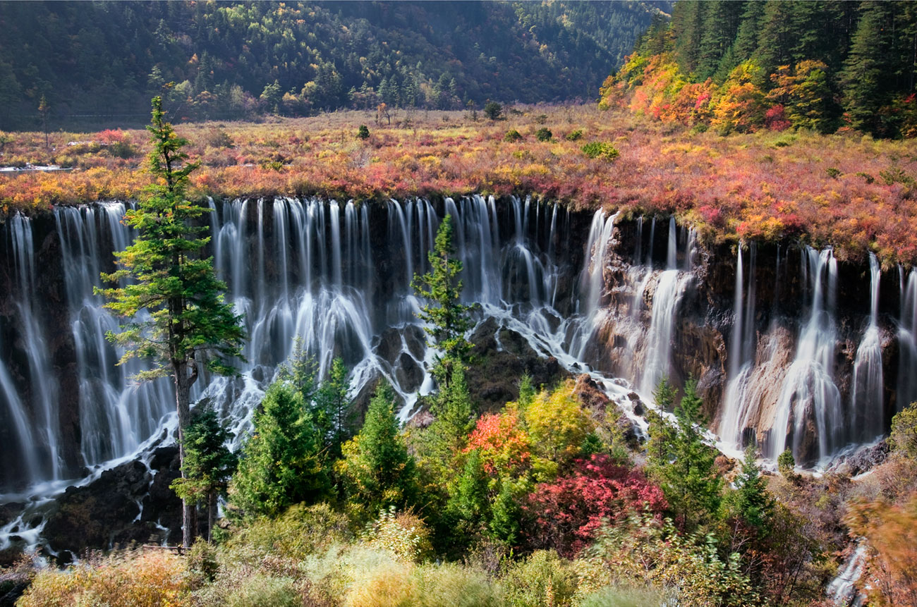 No. 19: Look down at Nuorilang waterfalls on an autumnal afternoon - Nuorilang Waterfalls, Jiuzhaigou NP, Tibetan China, 2010