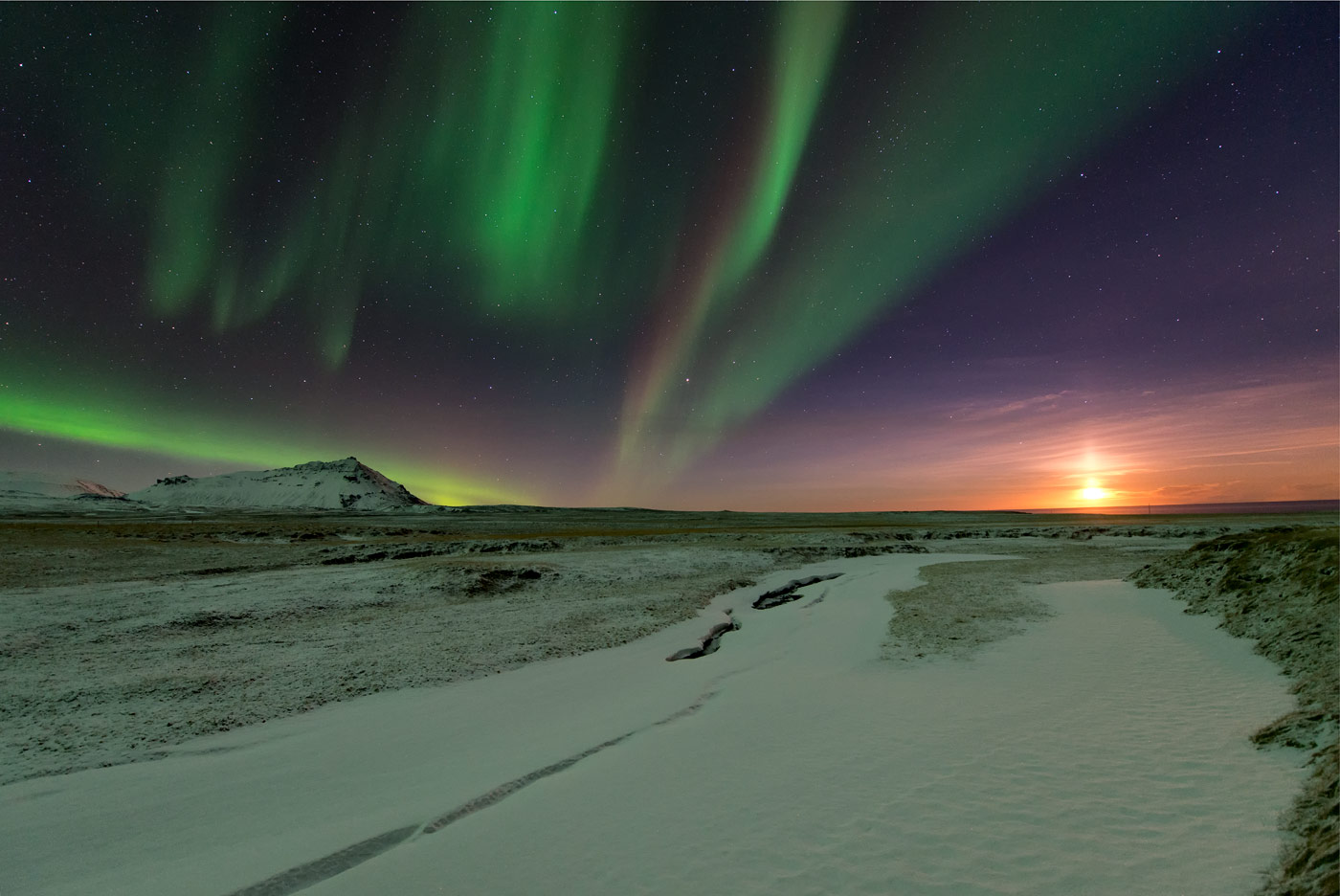 «Moonrise Aurora», Hellnar, Iceland, 2013