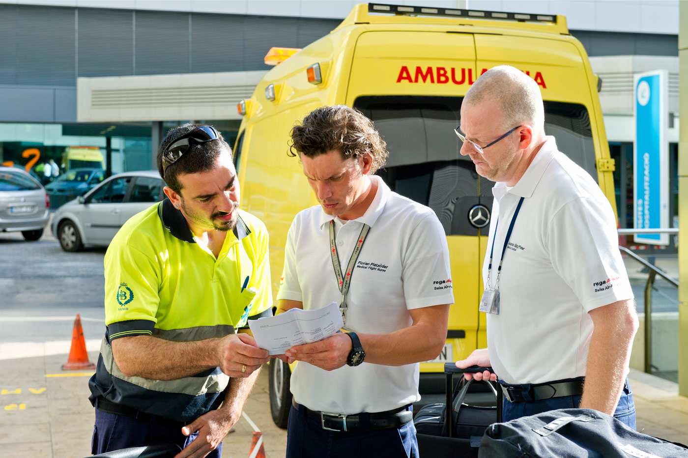 Working in close collaboration with our partner organizations, e.g. ground ambulance, Palma de Mallorca, Spain, 2012