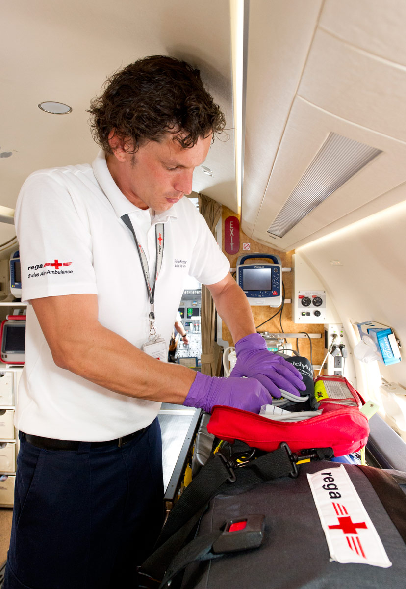 Medical Flight Nurse at work, up in the air, 2012