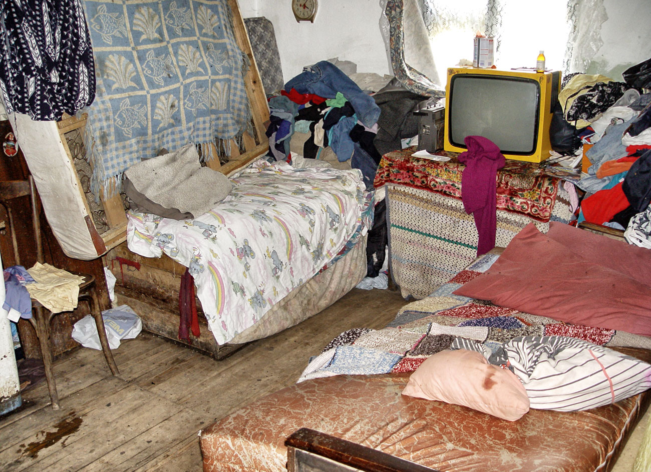 Room for one big family, Roma settlement Vulcan, Romania, 2004
